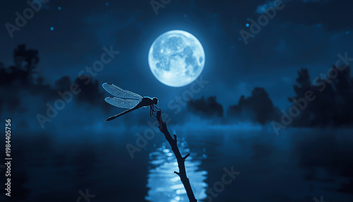 月光に舞うトンボの幻想夜