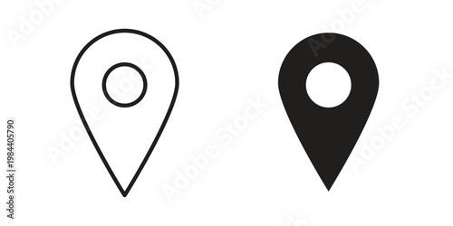 Location icon outline and solid set. Graphic icons