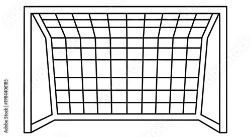 Simple line drawing of a soccer goal with a net isolated on a white background