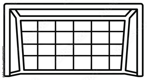 Simple line drawing of a soccer goal with netting isolated on white