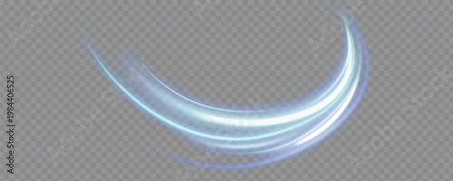 Abstract light effect of glowing line, bright swirl moving in circle on transparent background. Light flow speed effect. Vector