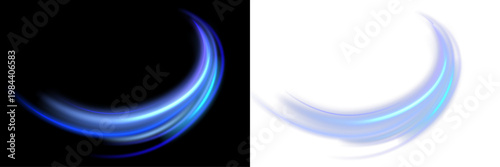 Abstract light effect of glowing line, bright swirl moving in circle on transparent background. Light flow speed effect. Vector,PNG