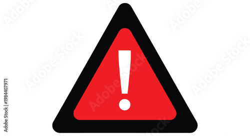 A triangular warning sign with a white exclamation point on a red background