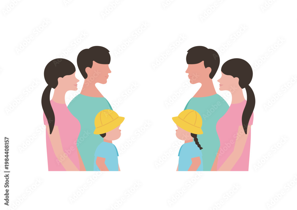 Fototapeta premium 両親と幼児のベクターイラスト素材セット