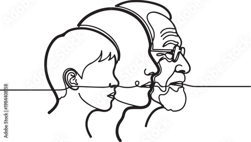 Three Generations Male Line Art Minimalist Family Portrait