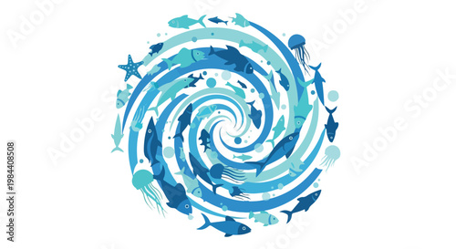 Abstract blue swirling water vortex with dynamic motion and fluid energy for design and artistic projects