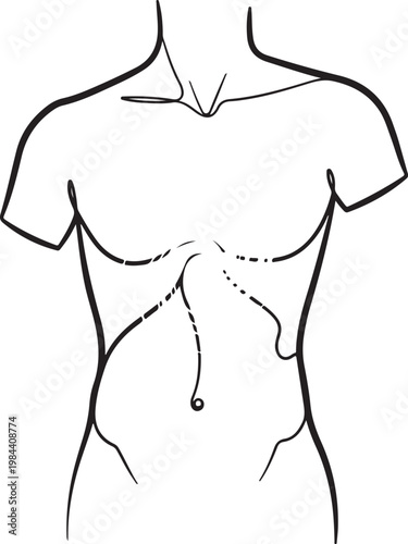 Human Torso Line Art with Glowing Energy Spiral and Chakra Vortex