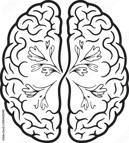 Creative Brain Illustration with Colorful Floral Growth Concept