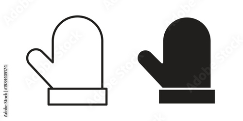 Oven mitt icon outline and solid set. Graphic icons