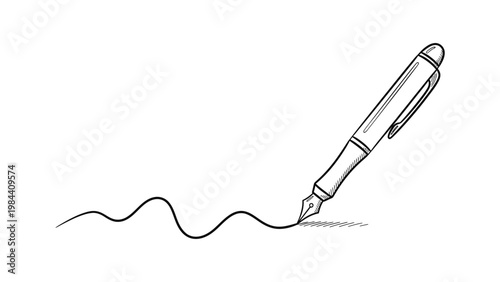 A pen drawing a wavy line. Continuous line style. Hand drawn. Line art. Vector design. illustration