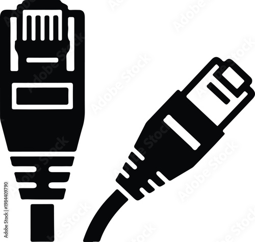 Silhouette two distinct representations of an Ethernet network cable connector plug technology vector design