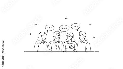 A group of business people discussing ideas. Continuous line style. Hand drawn. Line art. Vector design. illustration