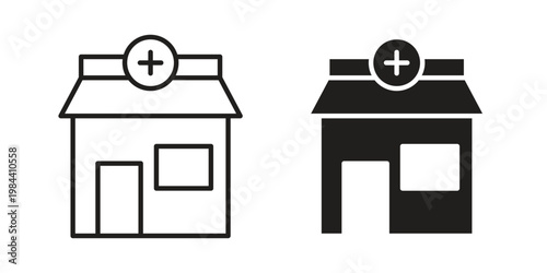 Pharmacy icon outline and solid set. Graphic icons