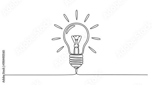 Simple line drawing of a glowing light bulb.