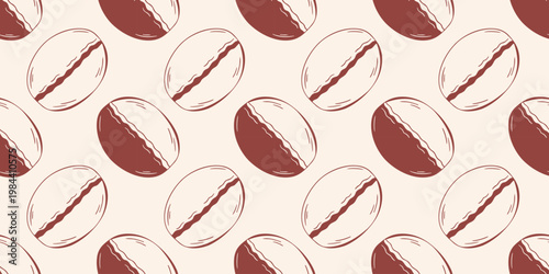 Artisan rye oval bread buns with various wavy decor seamless pattern, brown outline doodle flat retro style. Minimalist hand drawn geometric vector for rustic bakery, pastry design, beige background
