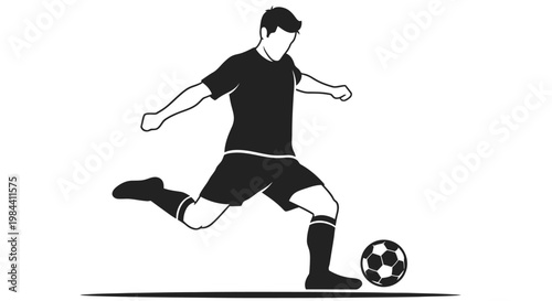 Silhouette of a soccer player kicking a ball in a dynamic pose