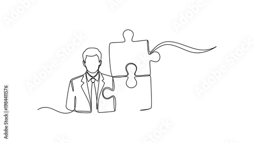 Businessman completing a puzzle piece.