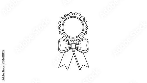 A line drawing of a rosette award ribbon.