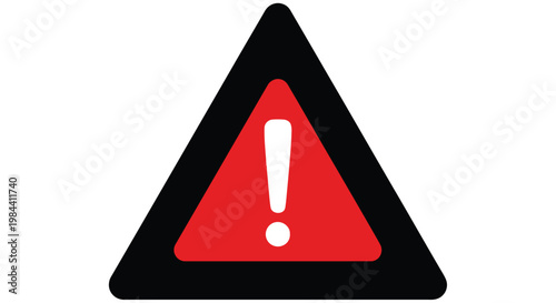 A black and red triangular warning sign featuring a white exclamation point