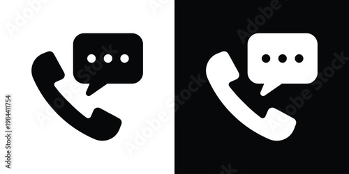 Professional communication icon showing a telephone handset with speech bubbles. Ideal for customer service, technical support, contact us pages, and telemarketing concepts. Bold solid style.