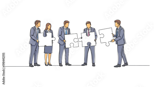 Business team working together on puzzle.