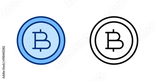 Bitcoin thin line, solid icon set. Cryptocurrency, Financial Technology, Crypto Finance, Fintech, Digital Payment concept. Black, blue outline vector icons.
