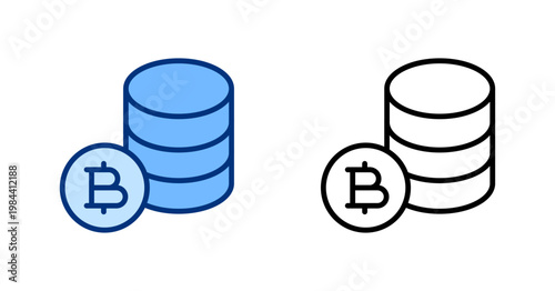 Bitcoin Stack thin line, solid icon set. Cryptocurrency, Financial Technology, Crypto Finance, Fintech, Digital Payment concept. Black, blue outline vector icons.