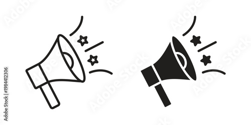 Promotion icon outline and solid set. Graphic icons