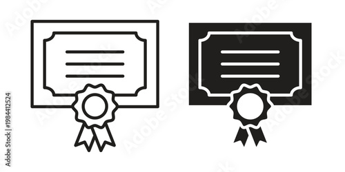 Qualification icon outline and solid set. Graphic icons