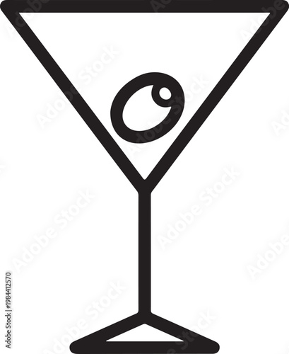 Martini Glass Icon with Olive Minimalist Line Art Cocktail Design