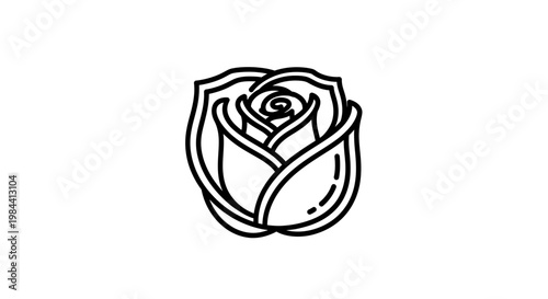 Elegant black and white line art illustration of a rose, representing love, beauty, and romance in a simple, iconic design