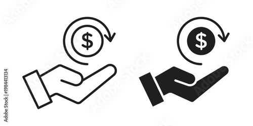 Refund icon outline and solid set. Graphic icons