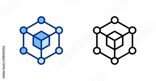 Blockchain thin line, solid icon set. Financial Technology, Crypto Finance, Investment, Fintech, Digital Payment, Bitcoin concept. Black, blue outline vector icons.