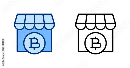 Crypto Market thin line, solid icon set. Cryptocurrency, Financial Technology, Finance, Bitcoin, Fintech, Trading concept. Black, blue outline vector icons.