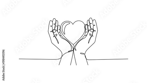 Hands forming a heart shape. Continuous line style. Hand drawn. Line art. Vector design. illustration