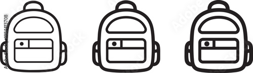 school backpack education bag and travel baggage outline icon set