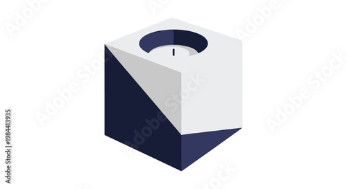 Modern abstract geometric cube design featuring dark blue and light gray facets creating a minimalist visual element.