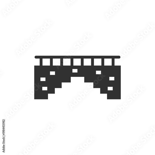 Brick arch bridge icon. Masonry structure and transportation concept. Monochrome black and white symbol
