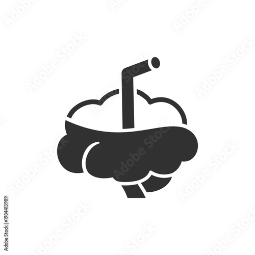 Brain with straw icon. Mental exhaustion and fatigue. Monochrome black and white symbol