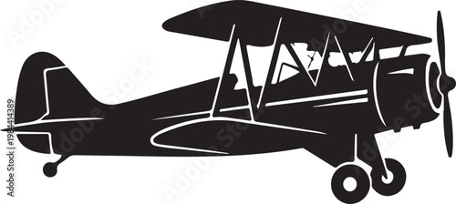 Vintage Biplane Silhouette Icon Vector Illustration