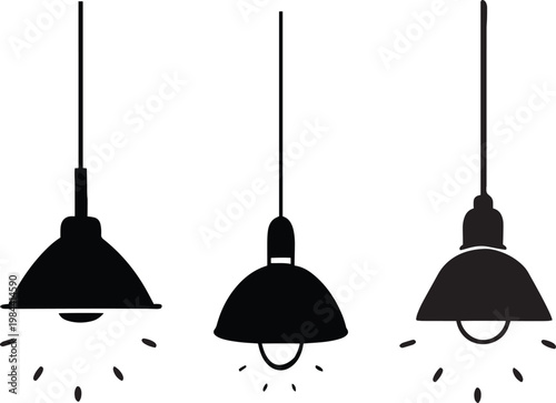 Minimalist Hanging Lamp Silhouette Set – Modern Pendant Light Icons .