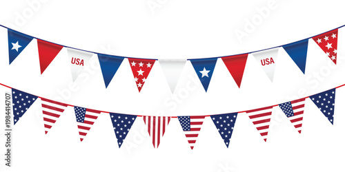 Quadro su tela 4th of July Bunting Flags Set – USA Patriotic Garland Decoration Isolated