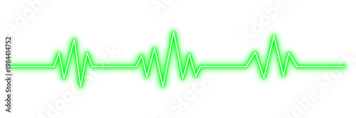 Heartbeat pulse waveform with green neon glow effect concept of electrocardiogram rhythm. Heartbeat wave electronic signal data visualization for medical healthcare and cardiology. Stock vector.