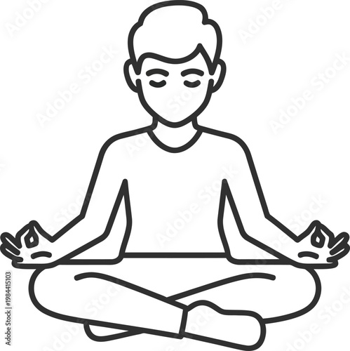 Man meditating in lotus position with gyan mudra crossed legs line art