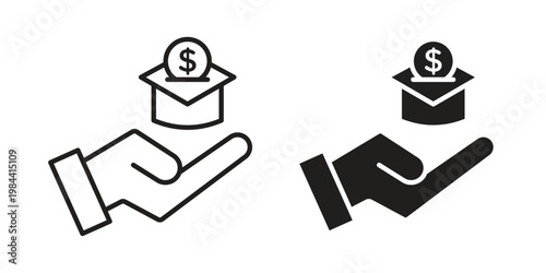 Scholarship fund icon outline and solid set. Graphic icons