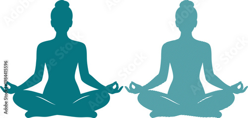 Two women meditating in teal silhouettes yoga meditation