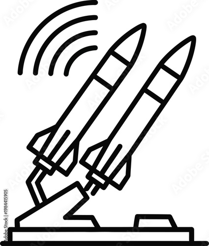 Two rockets on a launchpad with signal waves missile military defense