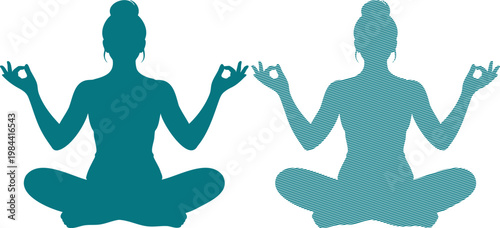 Two women meditating in teal silhouettes meditation