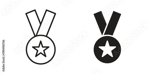 Sports medal icon outline and solid set. Graphic icons