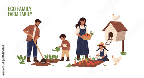 Diverse Family Farming Together in Organic Garden, Sustainable Agriculture